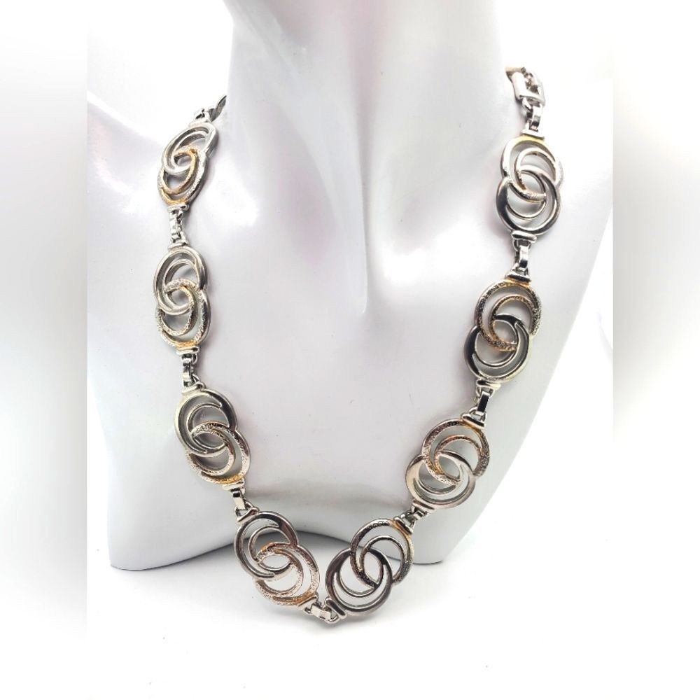 Silver tone and gold foil spackle rose chain link estate necklace‎ N1138